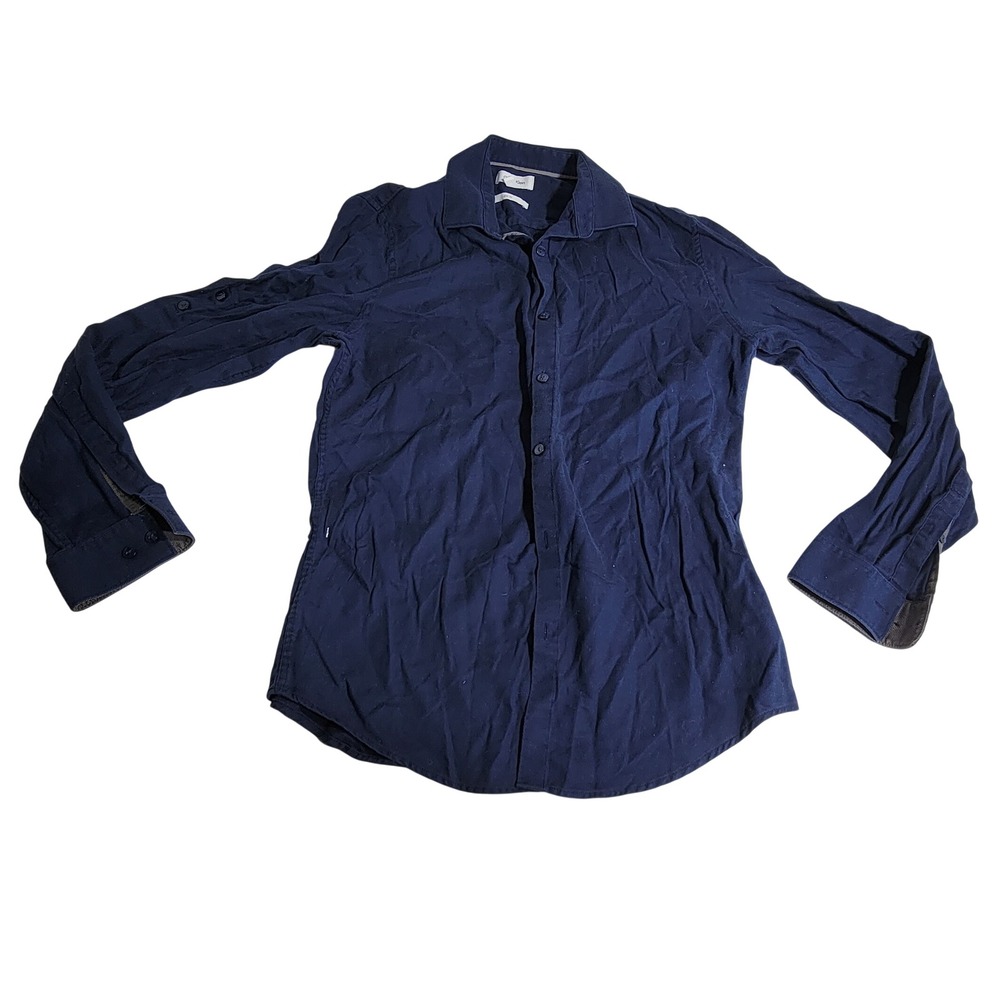 Calvin Klein Mens Slim Fit Navy Blue Cotton Long Sleeve Button Down Shirt Size M